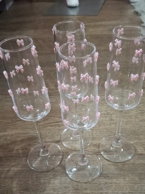 Other - Pink Bow-Embellished Champagne Flutes — 4 Piece Set